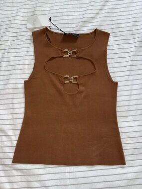 Zara Brown Top with Gold-Link Cutouts